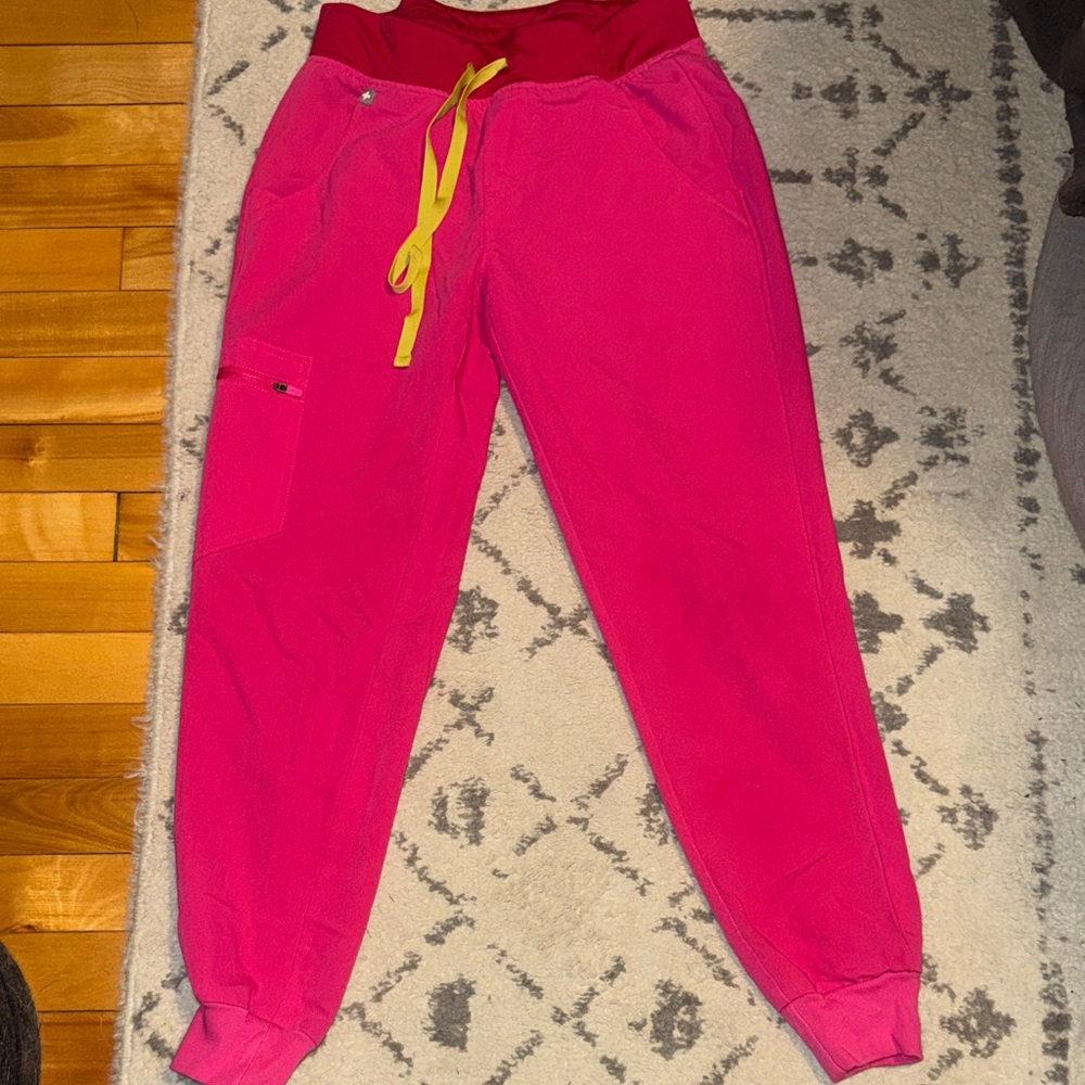 Pink Jogger scrub Pants with Yellow Drawstring FIGS